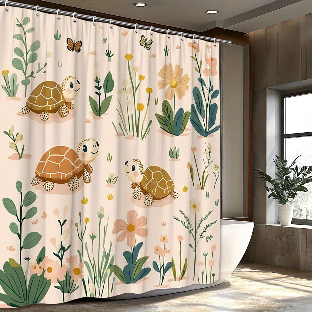 Una stravagante tenda da doccia da giardino: porta gioia e giocosa nel tuo bagno con questo adorabile design caratterizzato da tartarughe carine
