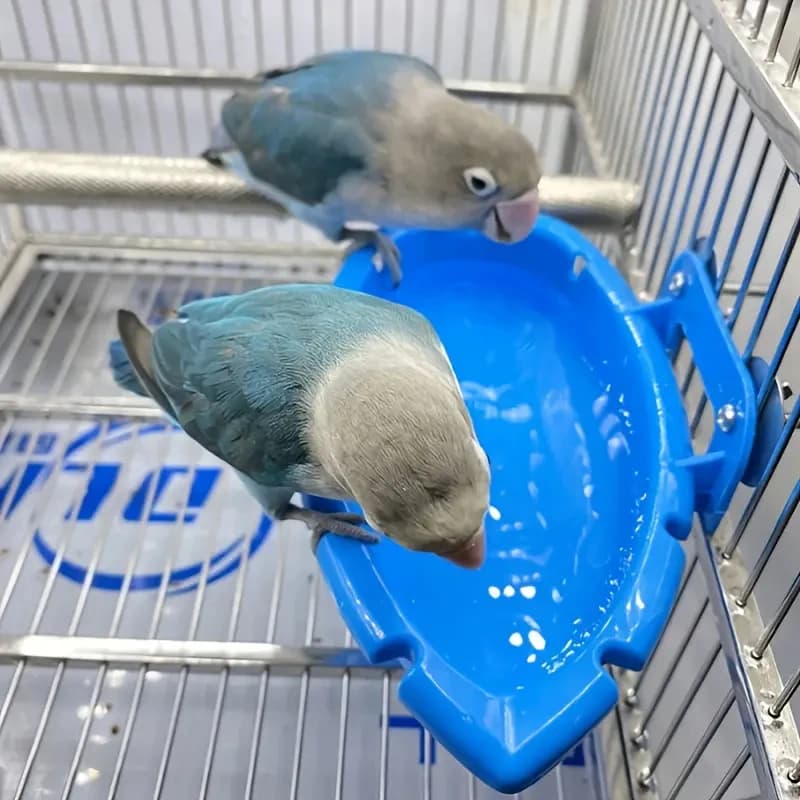 1pc Blue Leaf Shaped Hanging Bird Feeder Bath Bowl Food Water Bowl for Small Pet Birds Parrots Hamsters Cage Hanging Accessories