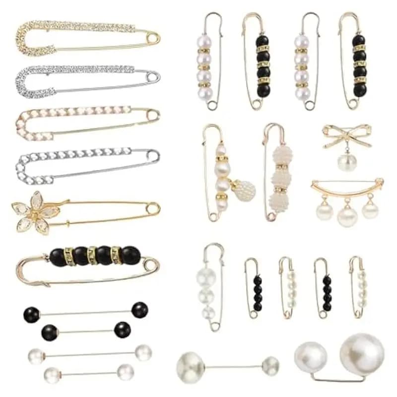 AEE6-25PC Pearl Brooch Pins,Brooch Pins For Women Clothing Sweater Shawl Clips Cardigan Pin Brooch For Women Dress Skirt