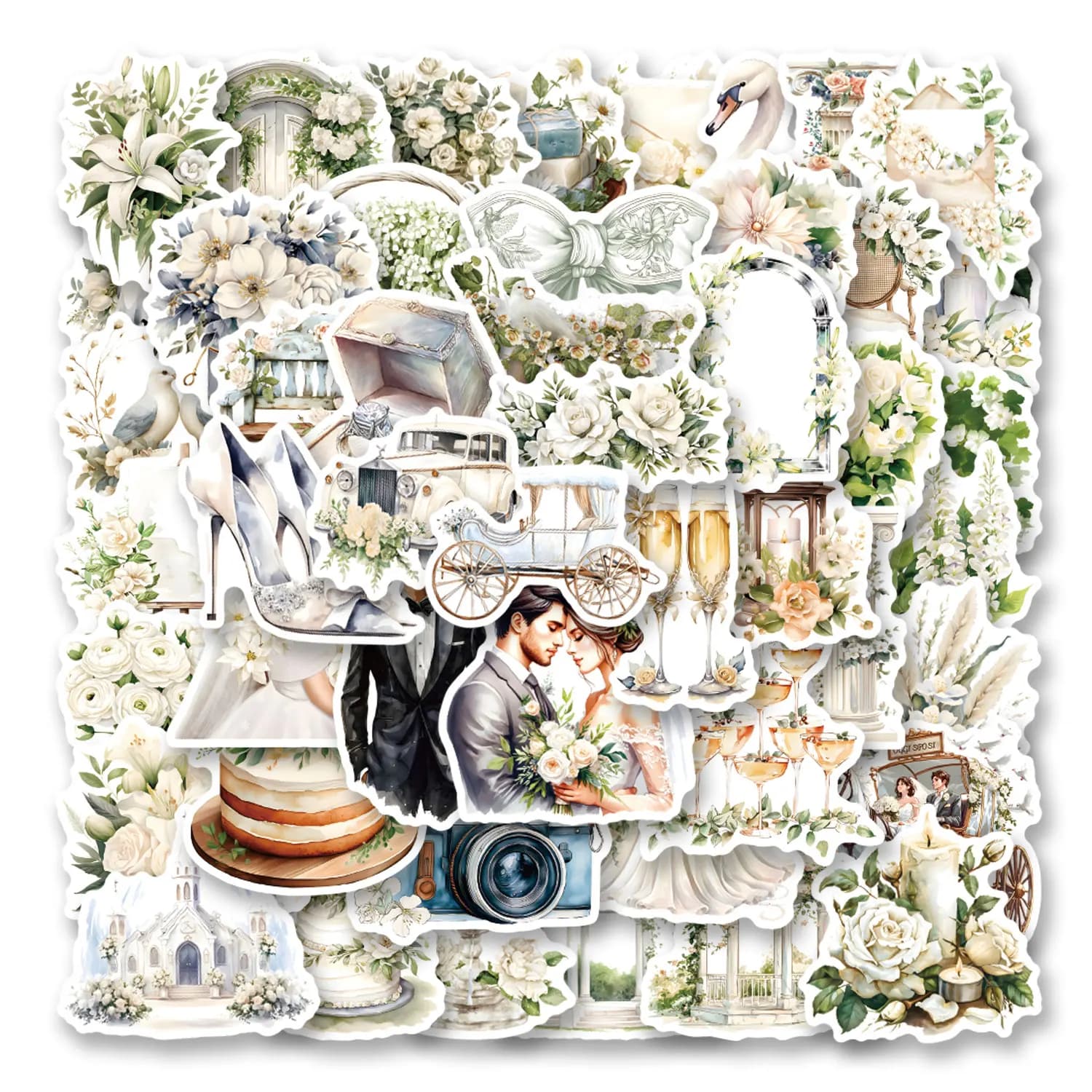 50 adesivi bianchi con fiori per matrimoni, decorazioni fai da te per Natale e Capodanno, articoli di cancelleria, libri, tazze, valigie, guanciali