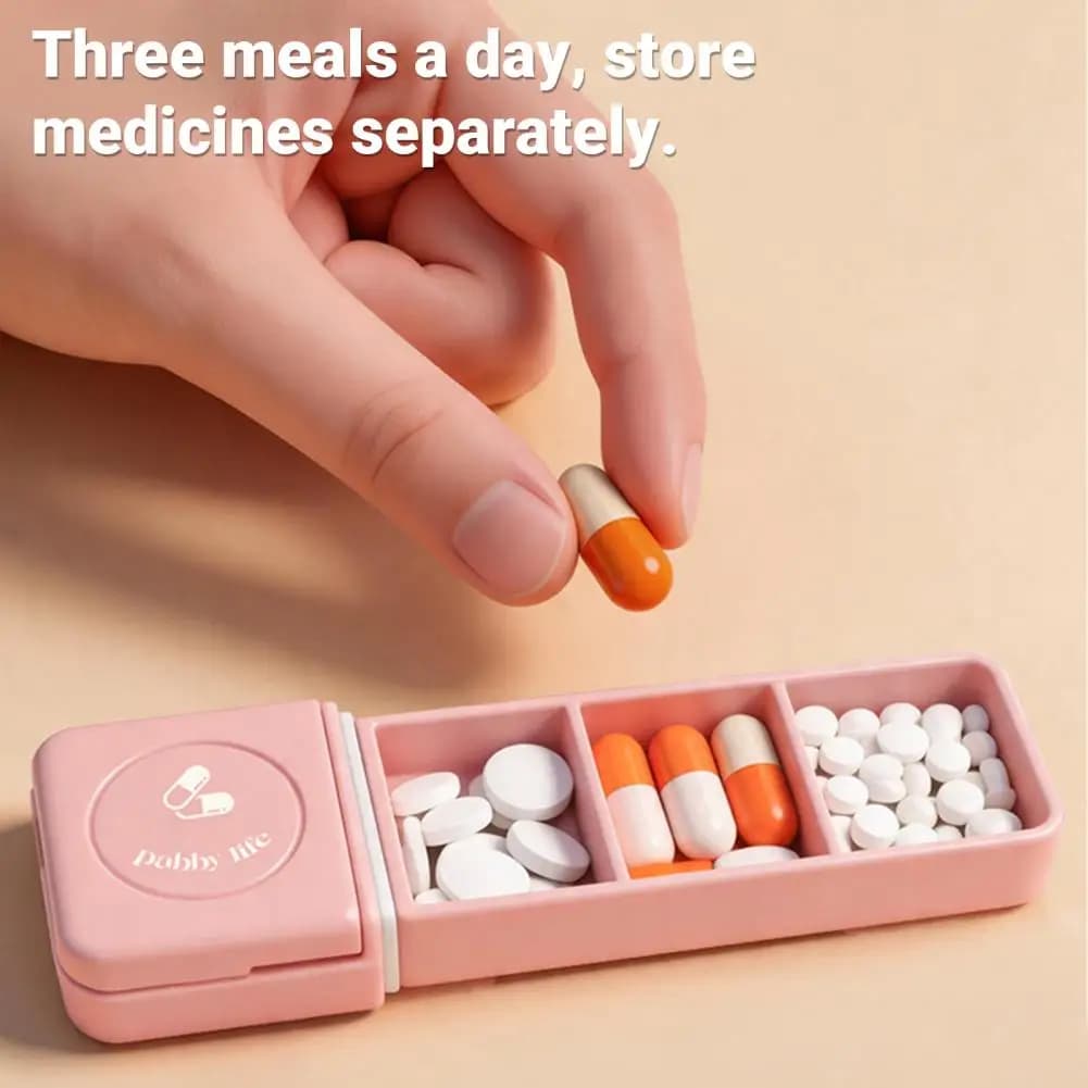 Moisture Proof Pill Box Portable Medicine Case Moisture-proof 3-compartment Pill Box with Sharp Stainless Steel for Travel