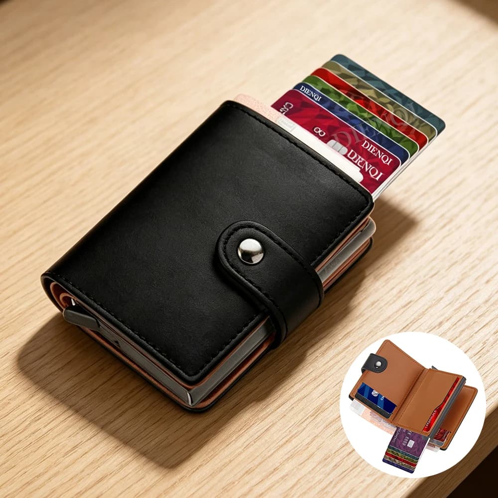 Portafoglio RFID Bloccante Carte di Credito da Uomo, Porta Carte Automatico Pop-Up Bifold, Porta Contanti e Carte Bancarie, Custodia in Metallo per Uomo