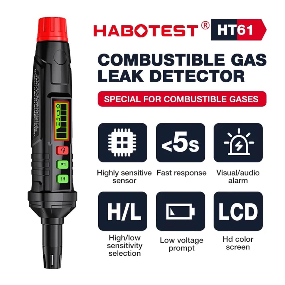 HABOTEST HT61 Rilevatore di Fughe di Gas Naturale con Allarme Acustico e Visivo, Rilevatore di Gas Portatile per Localizzare Fughe Combustibili
