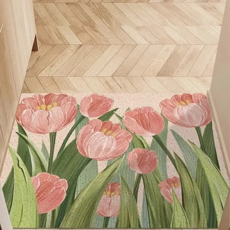 Elegante Zerbino Floreale Antiscivolo, Tappeto Decorativo con Motivo Floreale per Ingresso, Veranda e Camera da Letto