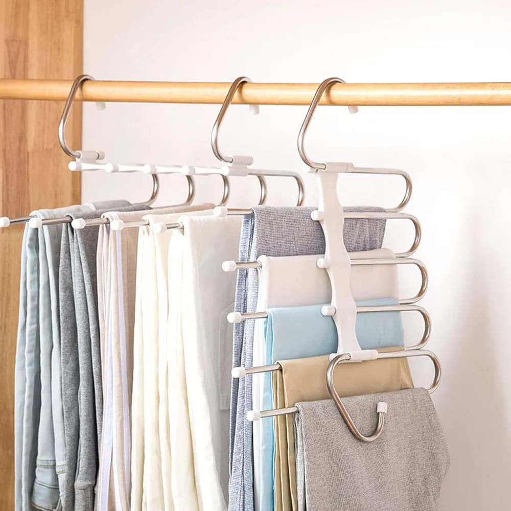 Metal storage hanger for wardrobe, clothes hangers and pants, non-slip design