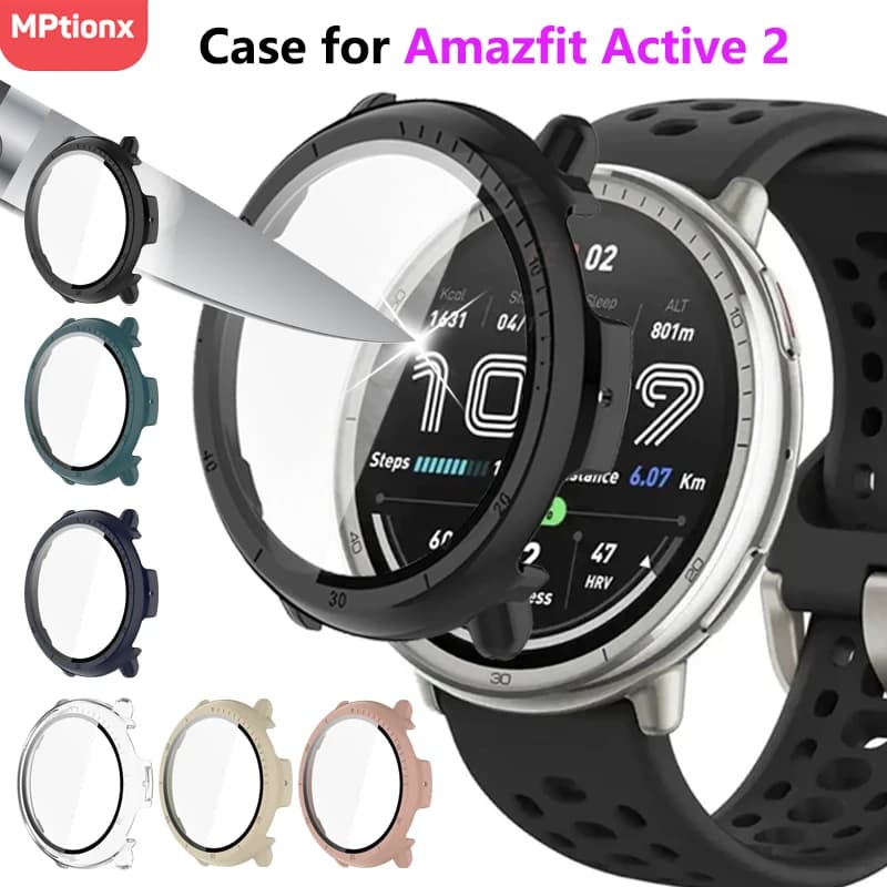 Vetro temperato + copertura per Huami Amazfit Active 2 Protezione schermo Custodia protettiva rigida per PC per accessori Amazfit Active2