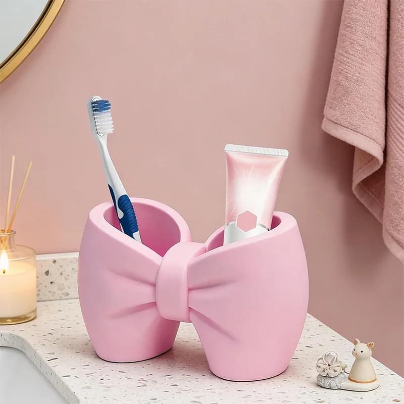 1 Pezzo Portapenne e Portaspazzolino Creativo in Plastica a Forma di Fiocco, Autoportante, Ideale per Arredamento Camera da Letto e Bagno, Accessori Bagno