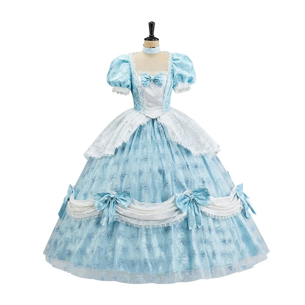Rococo Victorian Luxury Princess Light Blue Jacquard Embroidered Dress 18th Century Duchess Evening Dress Vintage Wedding Gown