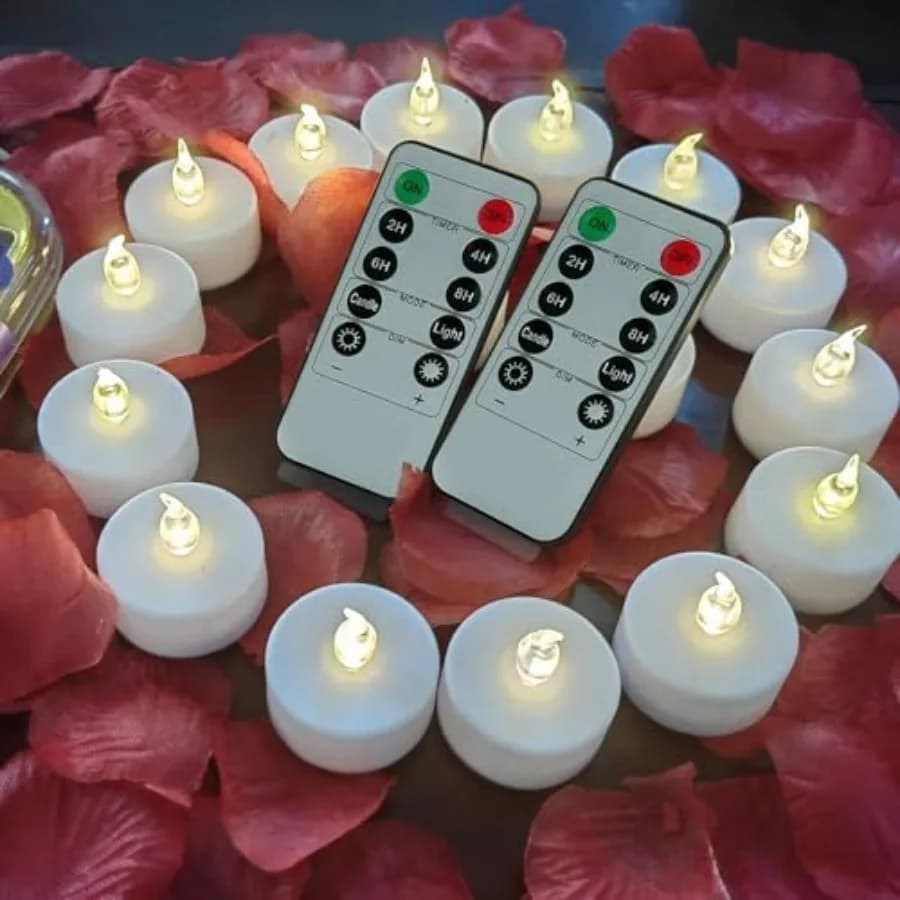 Candele Tea Light con Telecomando, Candela LED Senza Fiamma Sfarfallante, Lunga Durata 400+ Ore, Funzionamento a Batteria, con Timer