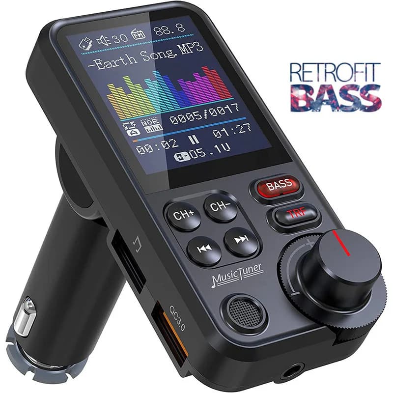 Adattatore radio per trasmettitore FM wireless per auto compatibile con Bluetooth Ricarica rapida Suono per bassi alti Musica Lettore MP3 per auto Aux QC3.0