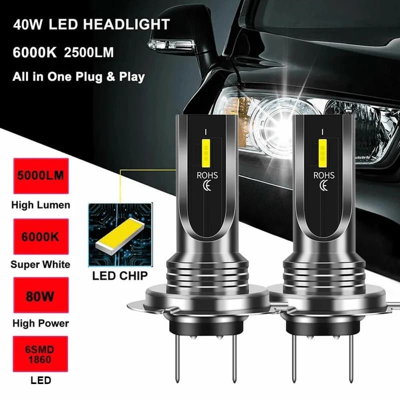 2X Lampadine LED H7 per Fari, Sostituzione Xenon, Kit Abbaglianti/Anabbaglianti, 6000K, Senza Errori Canbus, Senza Batteria