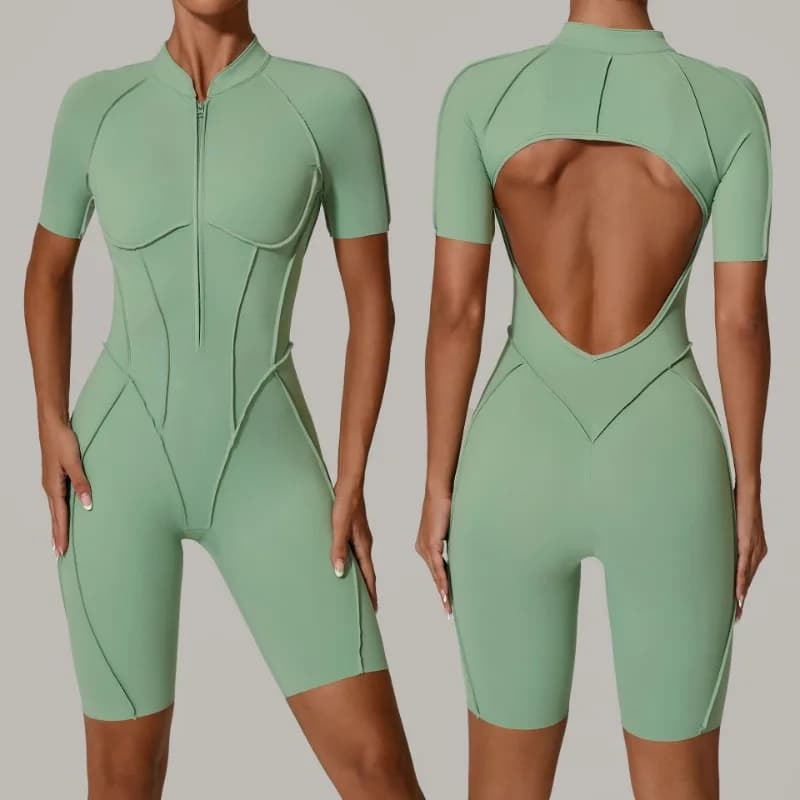 Women's Jumpsuit Gym Workout Full Sports Clothing Zippered Yoga Suit Fitness Jumpsuit Set Open On Back For Women