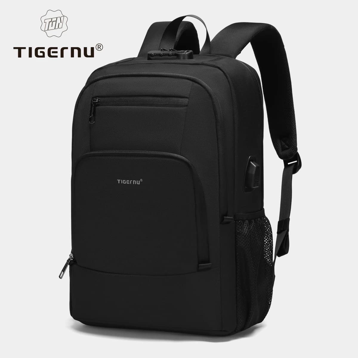 Tigernu 15.6 Laptop Backpack Business Travel Daily Backpack With External USB Port Wear‑Resistant Suspended Zipper Anti‑Theft