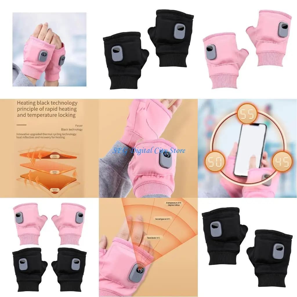 U75B 1 pair smart heated gloves rechargeable in standby long gloves half windproof hot adjustment for