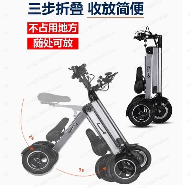 Monopattino Elettrico Pieghevole Leggero con Motore Brushless, Triciclo a 3 Ruote in Lega di Alluminio con Batteria al Litio