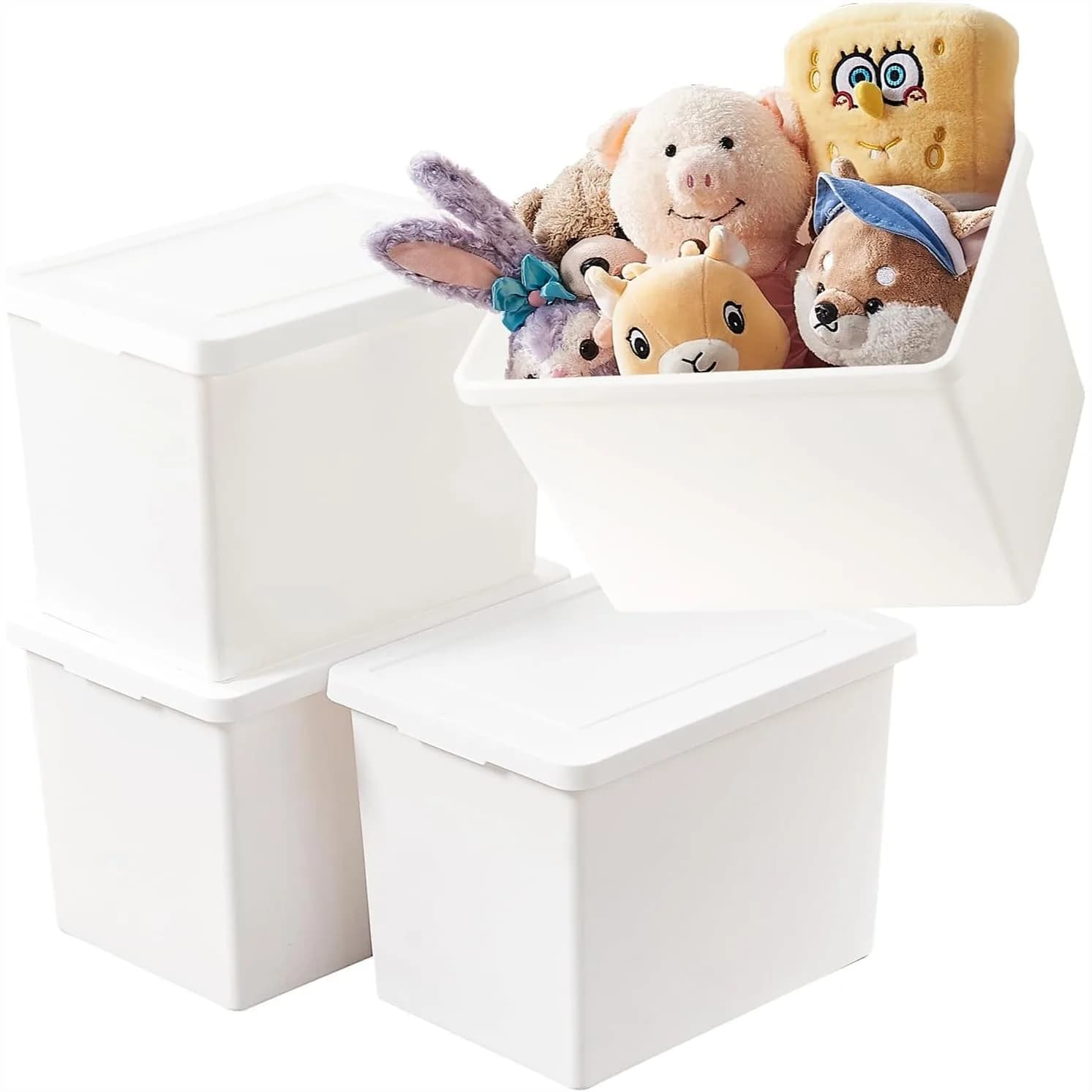Set di 4 Contenitori di Stoccaggio da 27 Quarti con Coperchi, Scatole in Plastica Impilabili con Manici per Organizzare Snack, Articoli per il Fai-da-Te, Attrezzi, Libri