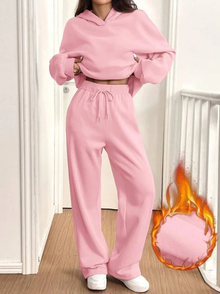 Autumn Winter Women Hoodie+Wide leg pants two pieces Casual pullover loose long sleeve tracksuit comfortable sports Women suit