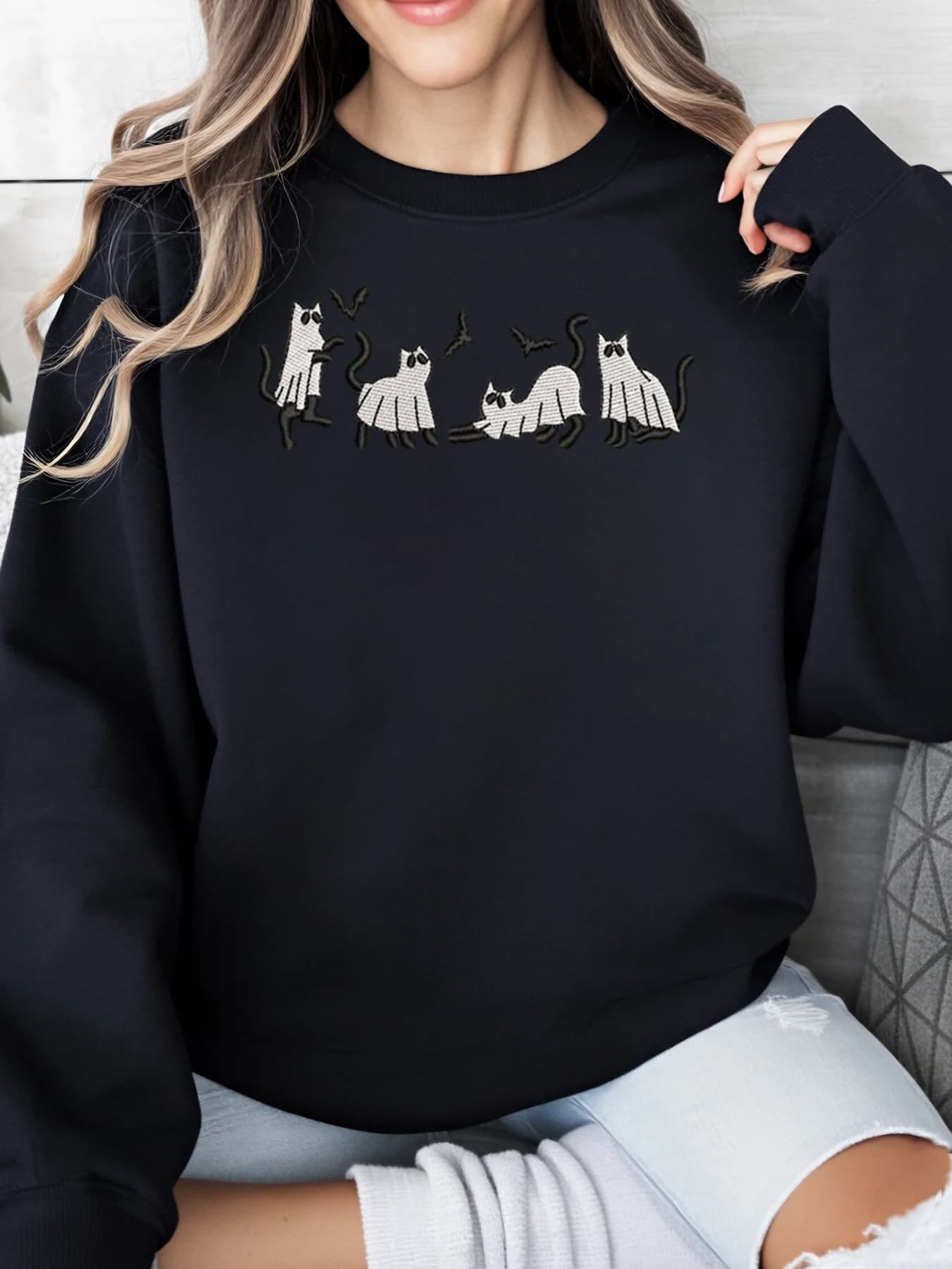 Felpa di Halloween Ghost Cats Abbigliamento casual da donna Taglie forti
