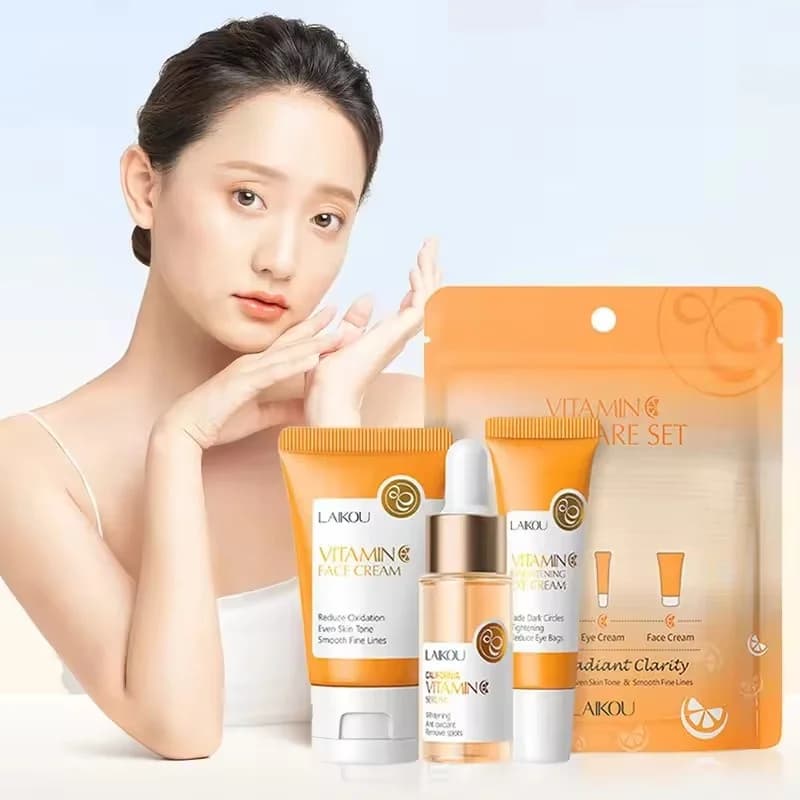 3 Pz/set LAIKOU Vitamin C 24K Golden Sakura Set For Skin Care Cream For Face Serum Cream For Eyes Hydrating Anti Rolls Kit For Face Care