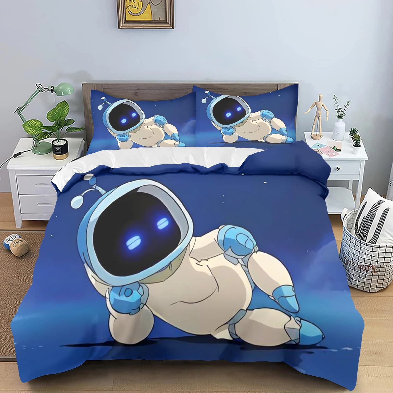 Set Copripiumino con Stampa Cartoon Astro Bot, Biancheria da Letto con Personaggi del Gioco Astro's Playroom, Federe, Decorazione per Camera da Letto dei Bambini, Regalo