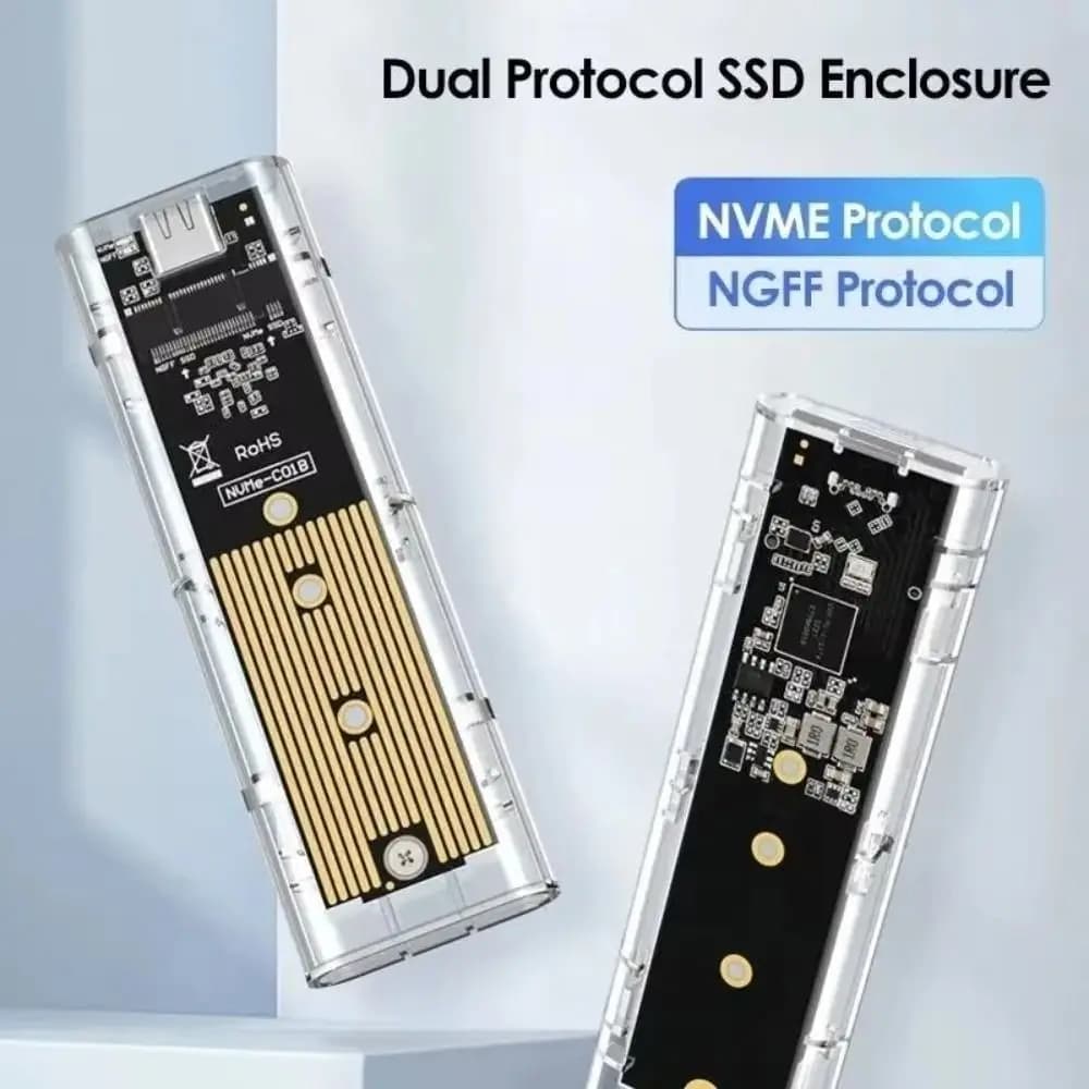 New Plastic M.2 SSD Enclosure Portable Plug and Play NVMe SSD Enclosure SSD Adapter Transparent SSD Case External Storage