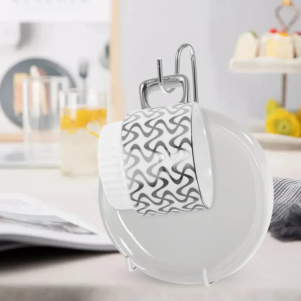Tea Cup Saucer Stand Coffee Mug Holder Metal Display Rack Multipurpose Coffee Cup Storage Organizer Small Shelf Home Office Use