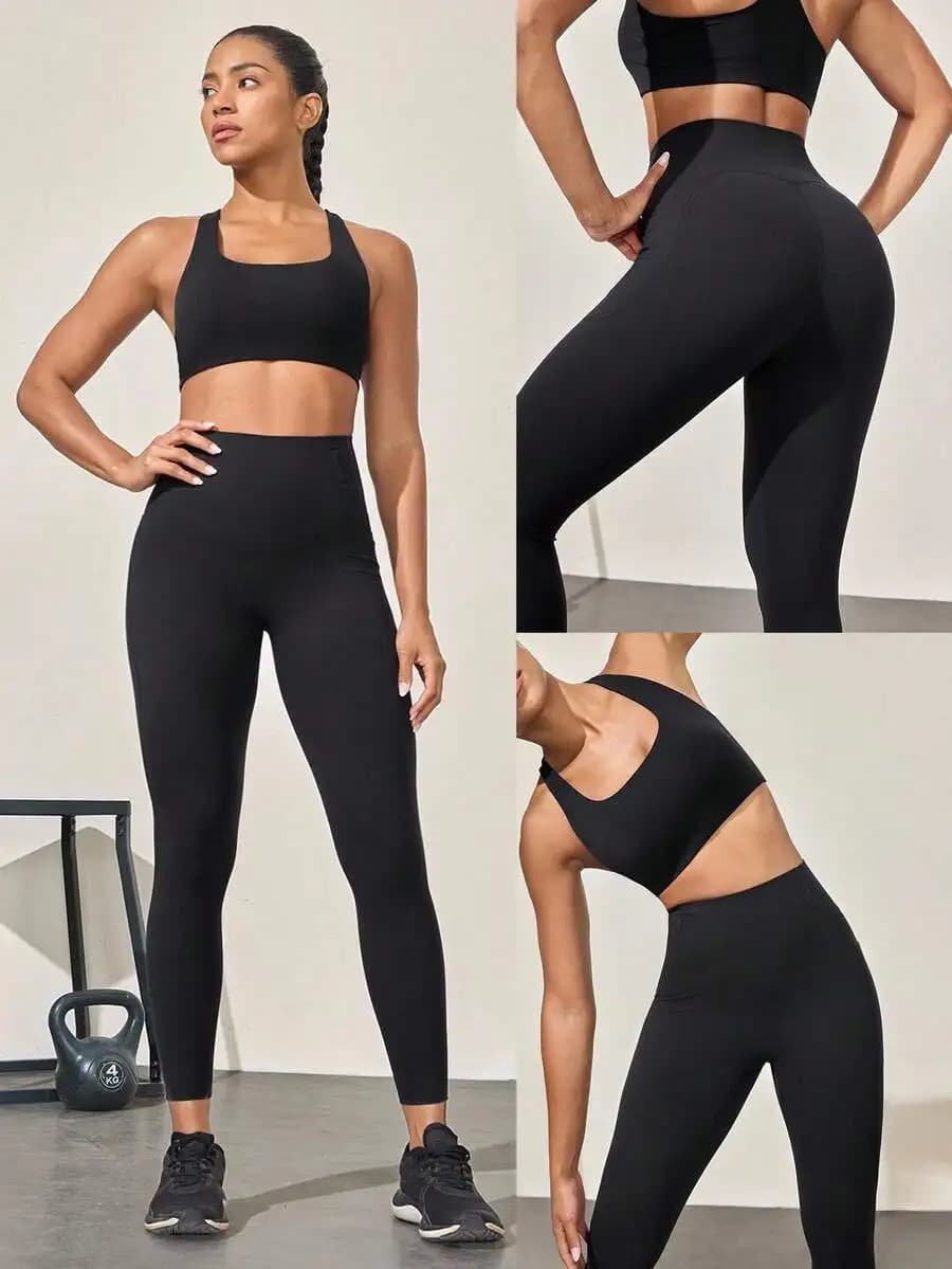 Leggings a Vita Alta con Tasche Laterali, Elasticizzati in 4 Direzioni, per Allenamento e Yoga