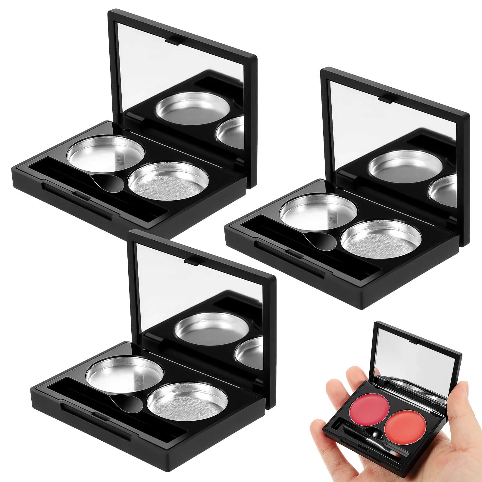 3 set of 2-hole umbrella boxes, double compartment container, eye cream case, face cream, empty travel palette