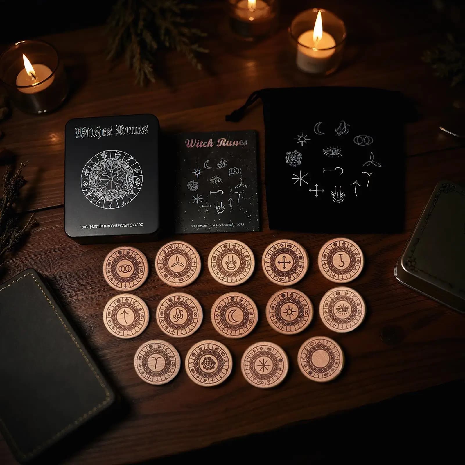 Set di runi delle streghe 14 pezzi Artigianato spirituale delle streghe emozionali Carta di oracoli xilografici per compleanni Riunioni di famiglia Amici