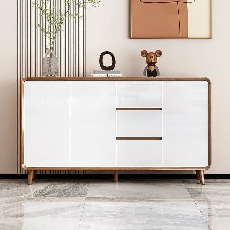 Mobile da cucina moderno, armadio decorativo con 4 cassetti scanalati e ripiani regolabili, libreria in legno, credenze da buffet