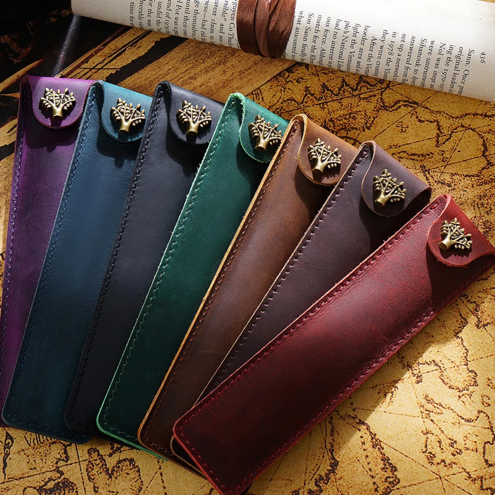 Genuine Leather Pen Case Cowhide Stationery Pencil Holder Bag Pen Pouch for Travel Notebook Journal Pen Cover
