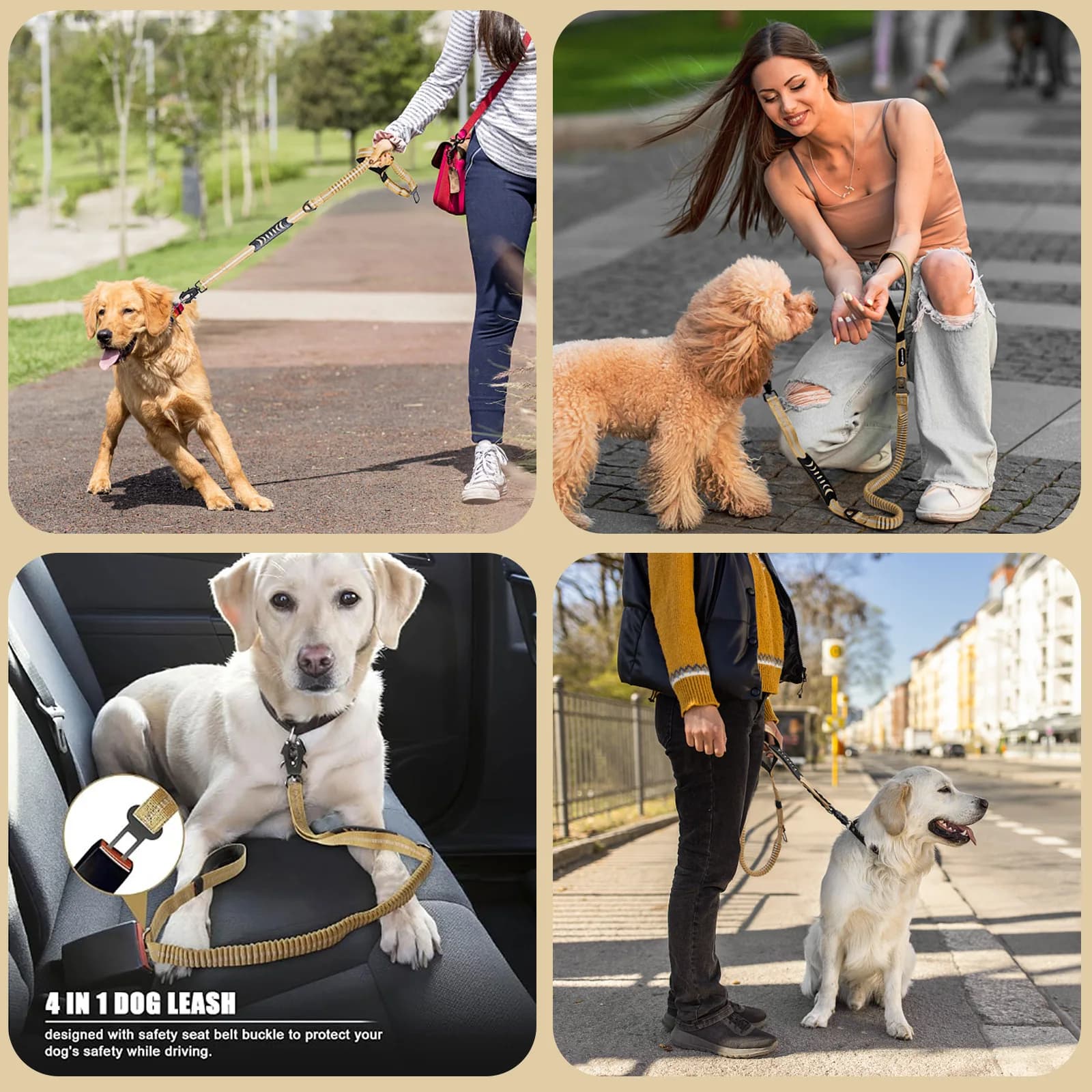 Corda da traino per cani da media a grande, montata su auto, per animali domestici, alla moda, con fibbia a rana, tattica per traino per cani, corda riflettente per cani