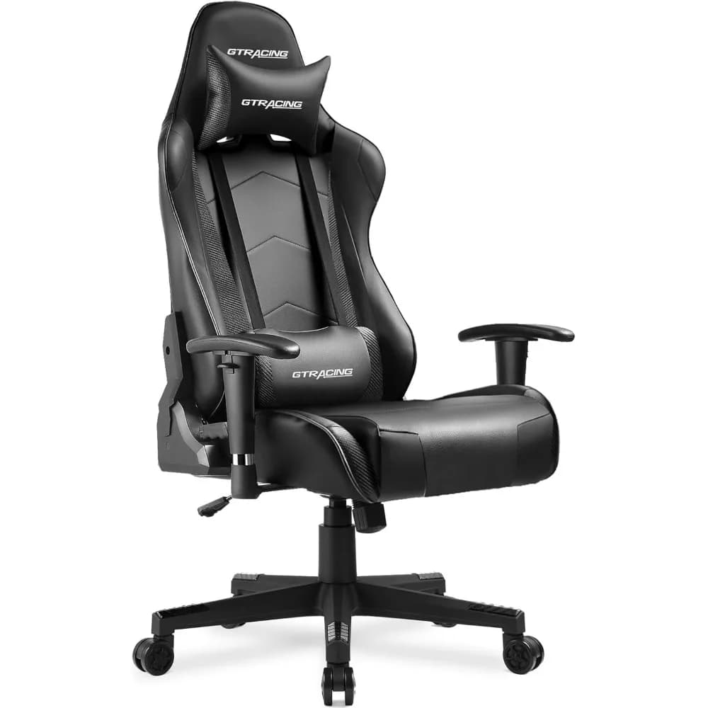 Sedia da Gaming Stile Racing con Altezza Regolabile, Schienale Reclinabile, Poggiatesta e Supporto Lombare, Nero Scuro