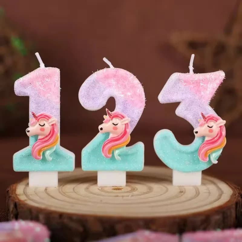 0-9 Number Cartoon Unicorn Digital Candles for Birthday Party Festival Cake Decoration Atmosphere Props Fun Themed Candle