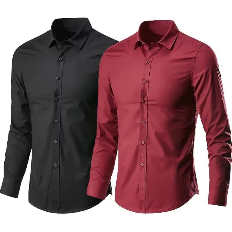 Camicia elegante da uomo elastica primavera autunno manica lunga antiruggine stiratura gratuita lavoro senza tasca morbida moda liscia sottile