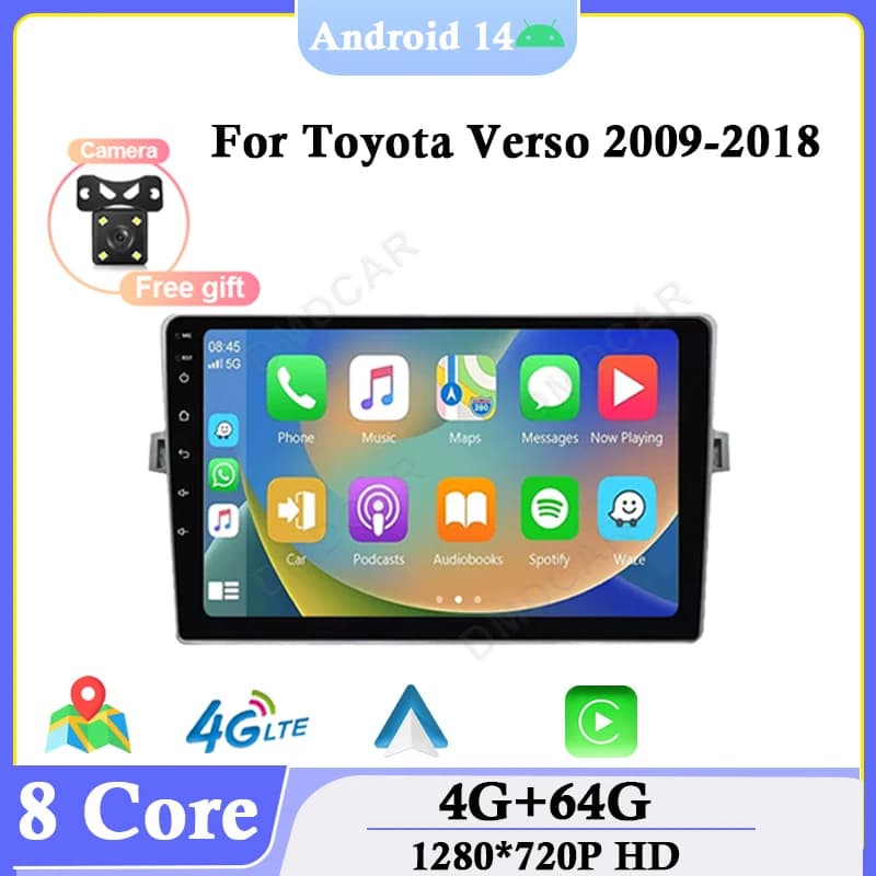 Wireless Carplay Auto Car Multimidia Video Lettore DVD Android 14 Per Toyota Verso 2009-2018 Navigazione GPS Radio Stereo