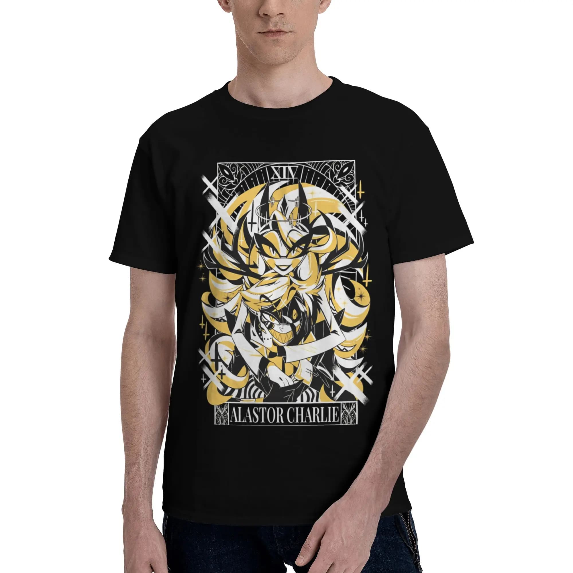 Magliette da uomo Charlie Tarot Card Hazbin Hotel Casual Tees T-shirt in cotone con colletto tondo a maniche corte Idea regalo