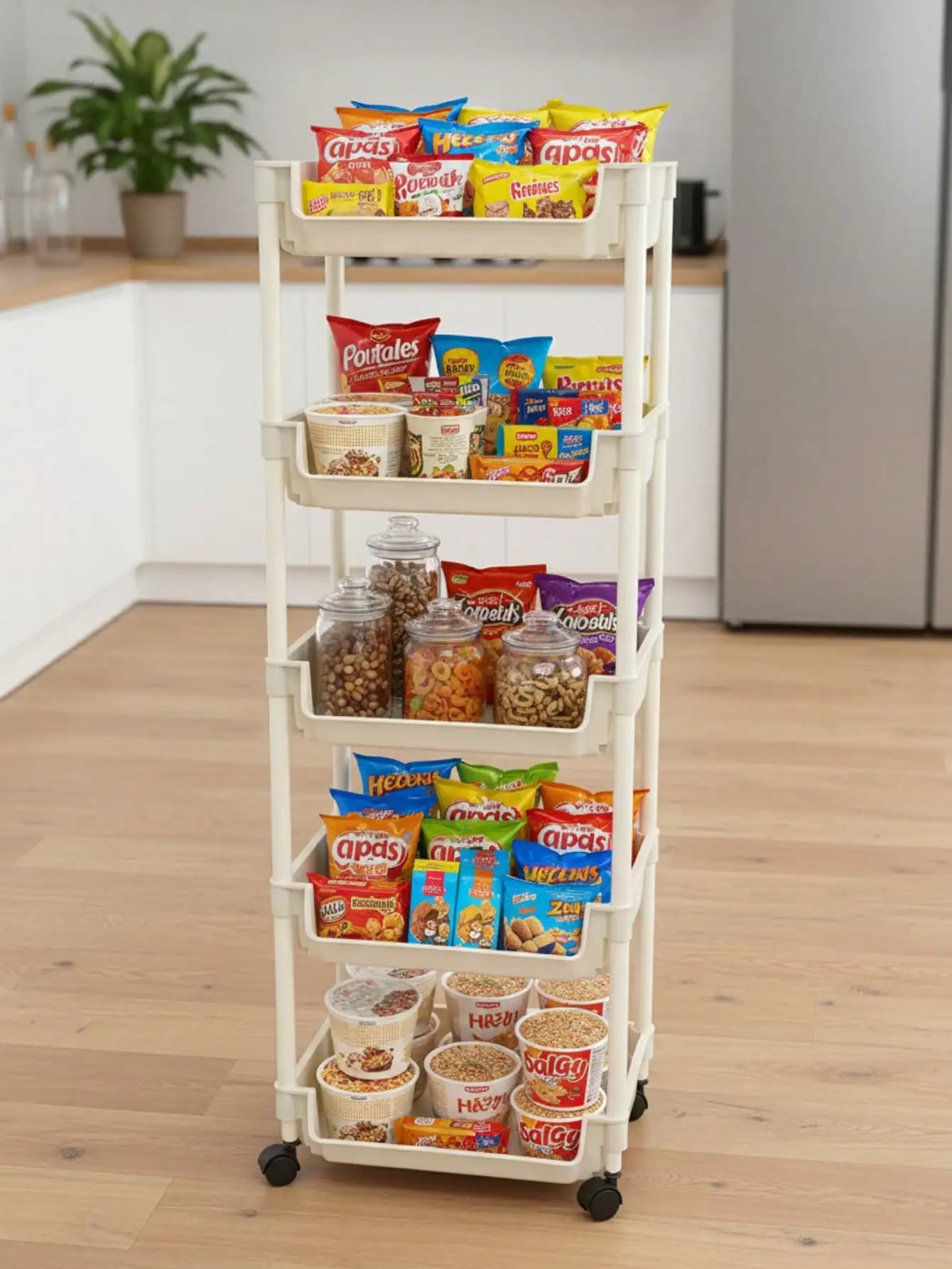1pc Multi-Layer Storage Trolley Shelf With Wheels, Rolling Kitchen Rack For Snacks & Pantry Organization, Bathroom Organizer Stand, Bedroom Book Display Unit, Durable Metal Frame Kitchen Cart