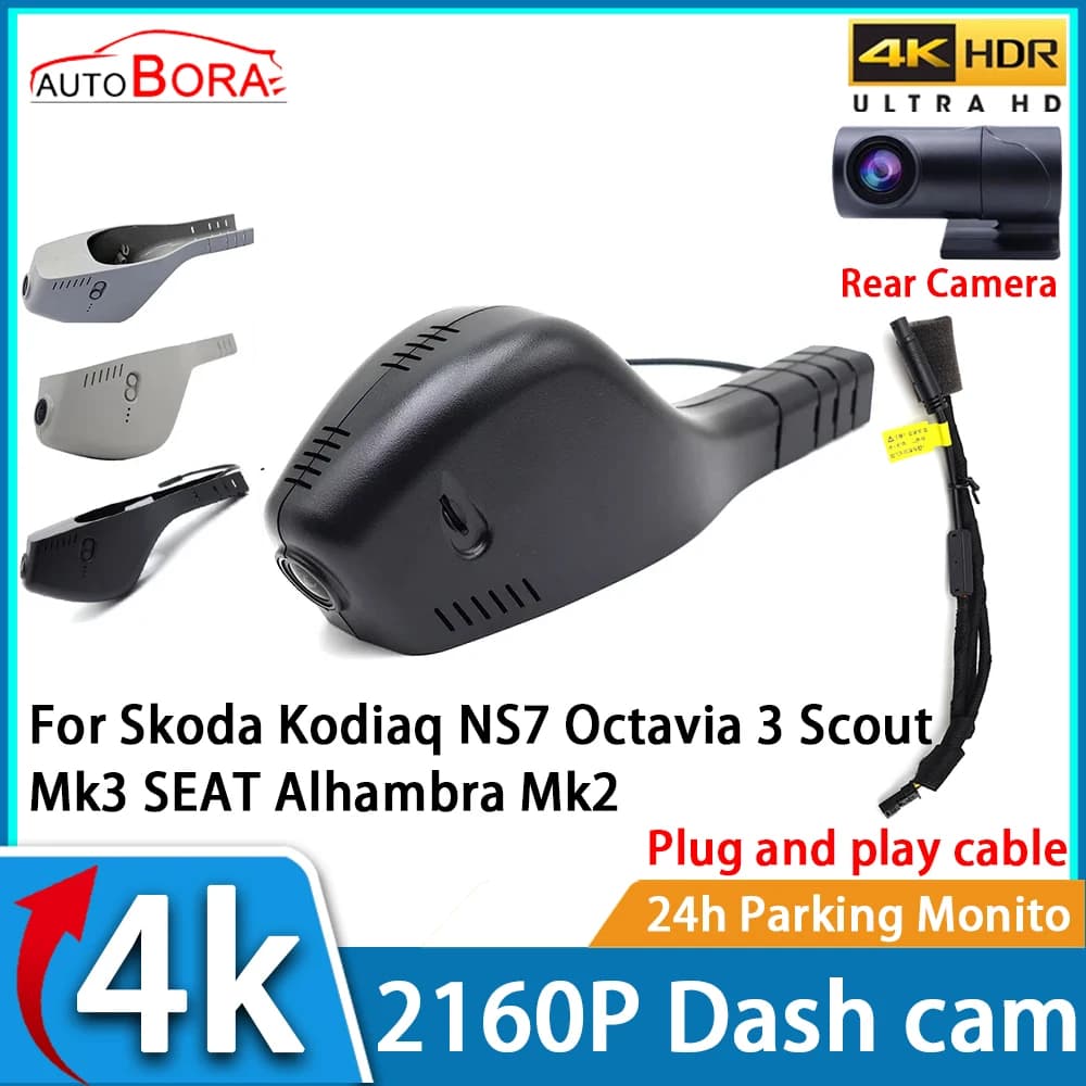 Videoregistratore per Auto ZhuCamX con Visione Notturna UHD 4K 2160P DVR Dash Cam per Skoda Kodiaq NS7 Octavia 3 Scout Mk3 SEAT Alhambra Mk2