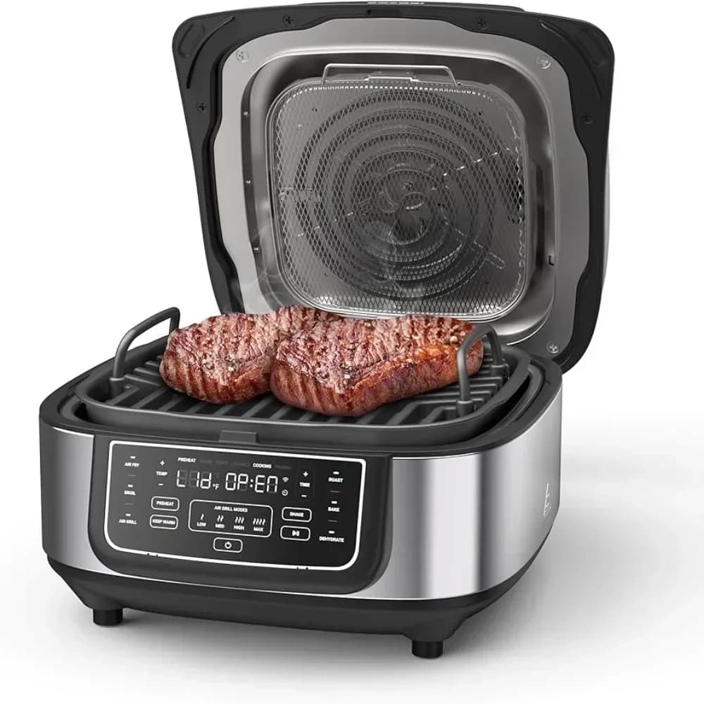 Hot SalesElectric Smokeless Indoor Grill & Smart XL Air Fryer Combo, 8-in-1, 6QT, 100 Recipes