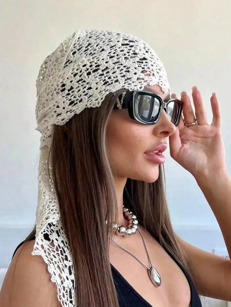 Set di sciarpa e foulard in pizzo floreale da donna, 1 pezzo, leggero e traspirante, adatto per spiaggia, occasioni casual, feste e occasioni formali