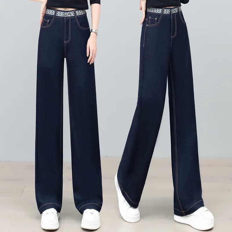 Jeans da donna Pantaloni casual Primavera Autunno Nuovi pantaloni lunghi dritti larghi a vita alta Pantaloni a gamba larga stretta