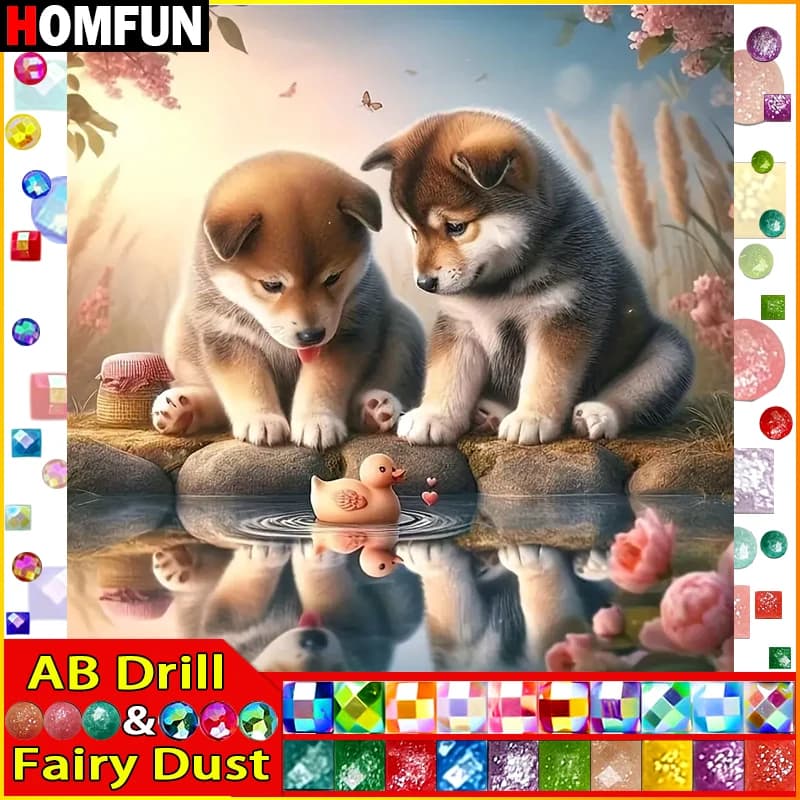 HOMFUN Fairy Dust AB Diamond Painting "Animal Dog" Full Square Round Diy 5d Diamond Embroidery Picture Rhinestone Art