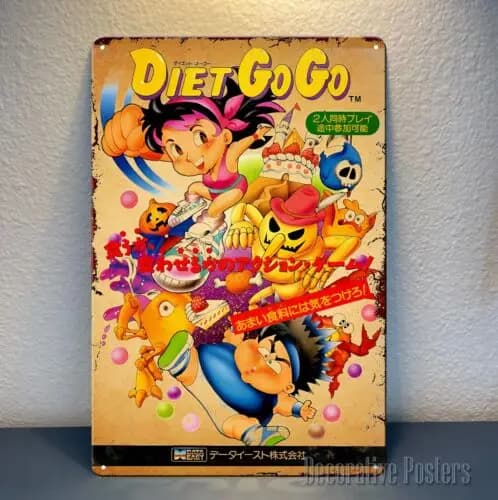 Poster in metallo Diet Go Video Game - Targa in latta da collezione (dimensioni: 8x12 pollici) - Alluminio