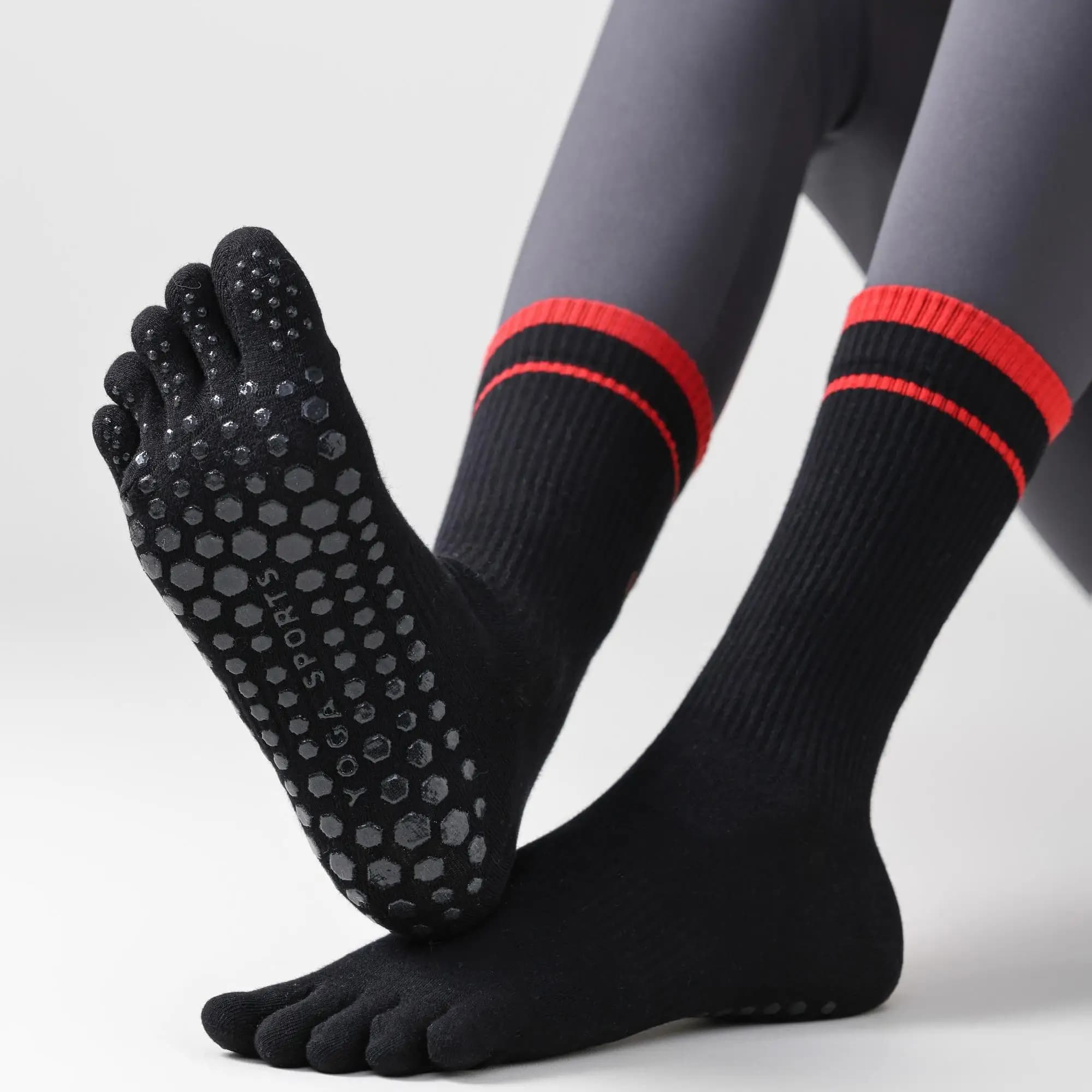 Professional socks from Pilates for women, non-slip yoga socks, pure cotton sports socks with cute five fingers cartoons
