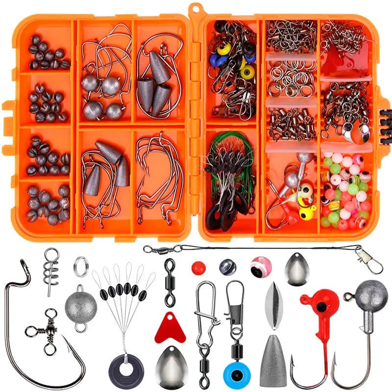 257 pcs Fishing Tools Accessories Kit Jig Hooks Fishing Slide Scatta Pesi Zavorra Connectors with Fishing Equipment Rectangular box