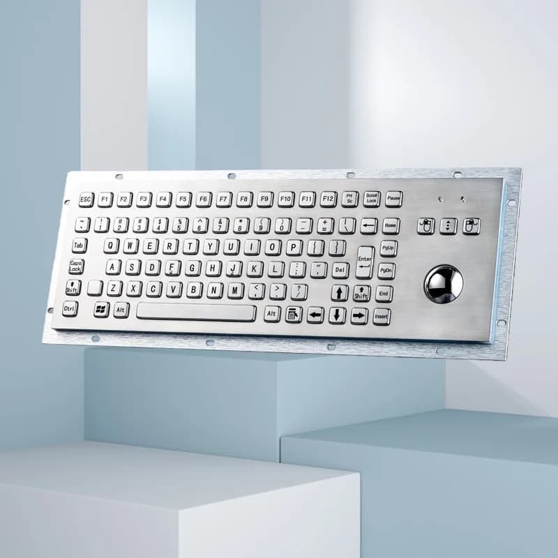 Tastiera Industriale in Acciaio Inox Impermeabile IP65 con Mouse Trackball - Tastiera USB in Metallo Robusta Antivandalismo per Chioschi, CNC