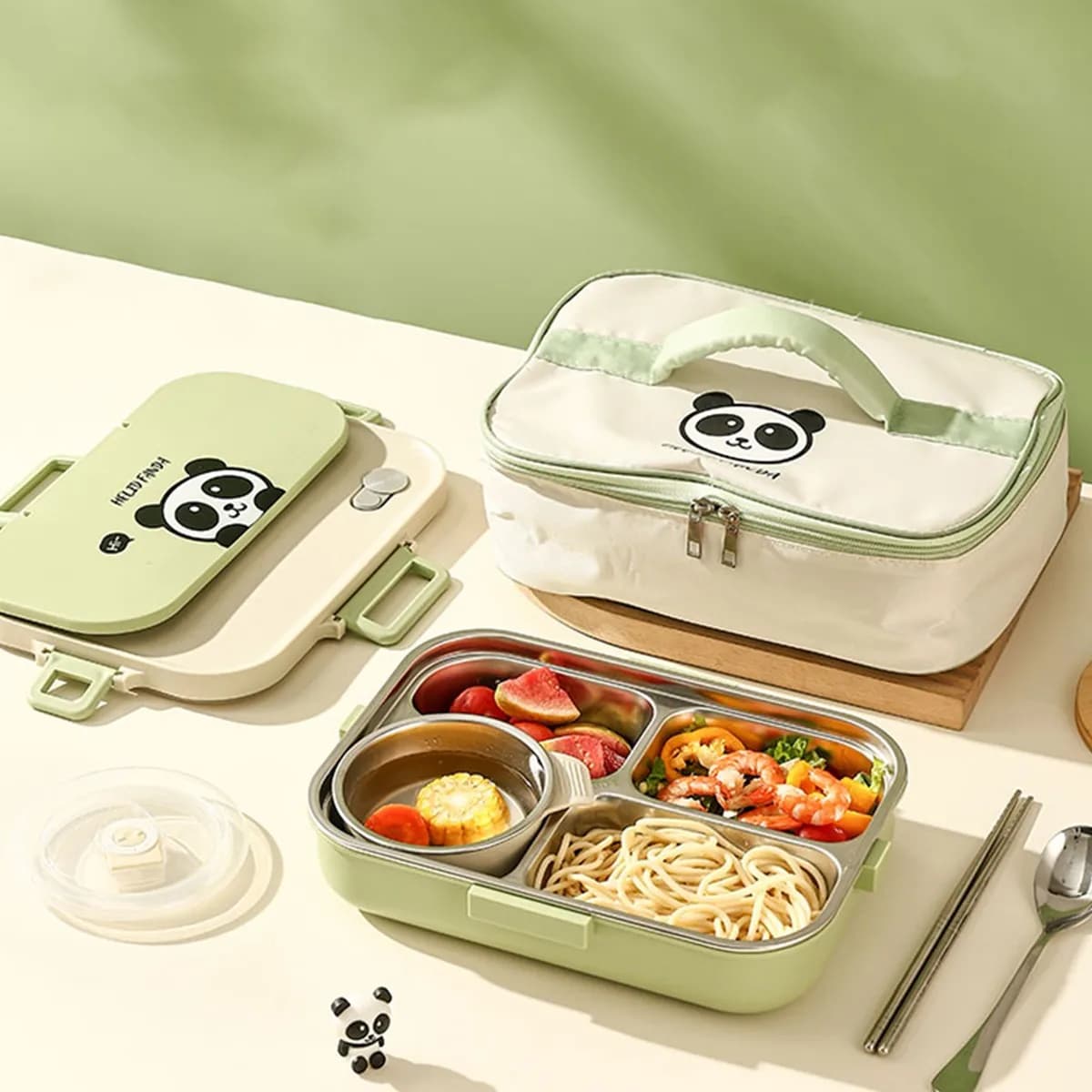Large Capacity Divided Lunch Container Set For Kids Students Leak-proof 304 Stainless Steel Bento Lunch Box With Bowl & Cutlery