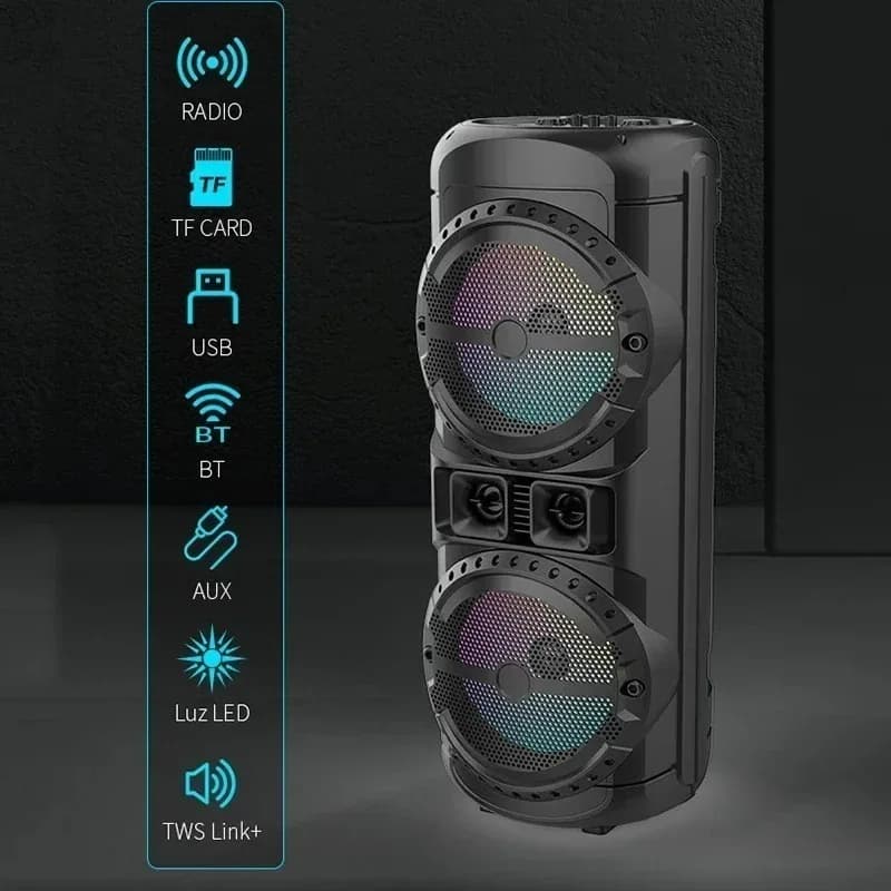 Altoparlante Bluetooth Portatile da Esterno con Subwoofer, Doppio Woofer da 12 Pollici, Colonna a Lanterna, Microfono Wireless, FM, 160W Alta Potenza