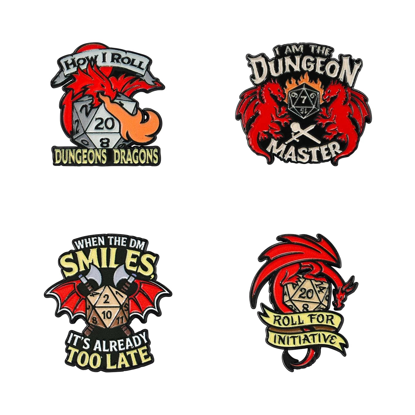 4pcs RPG Game Dungeon DnD Dragon Dice D20 Anime Enamel Pin Lapel Badges Manga Brooches for Women Fashion Jewelry Accessories Gif